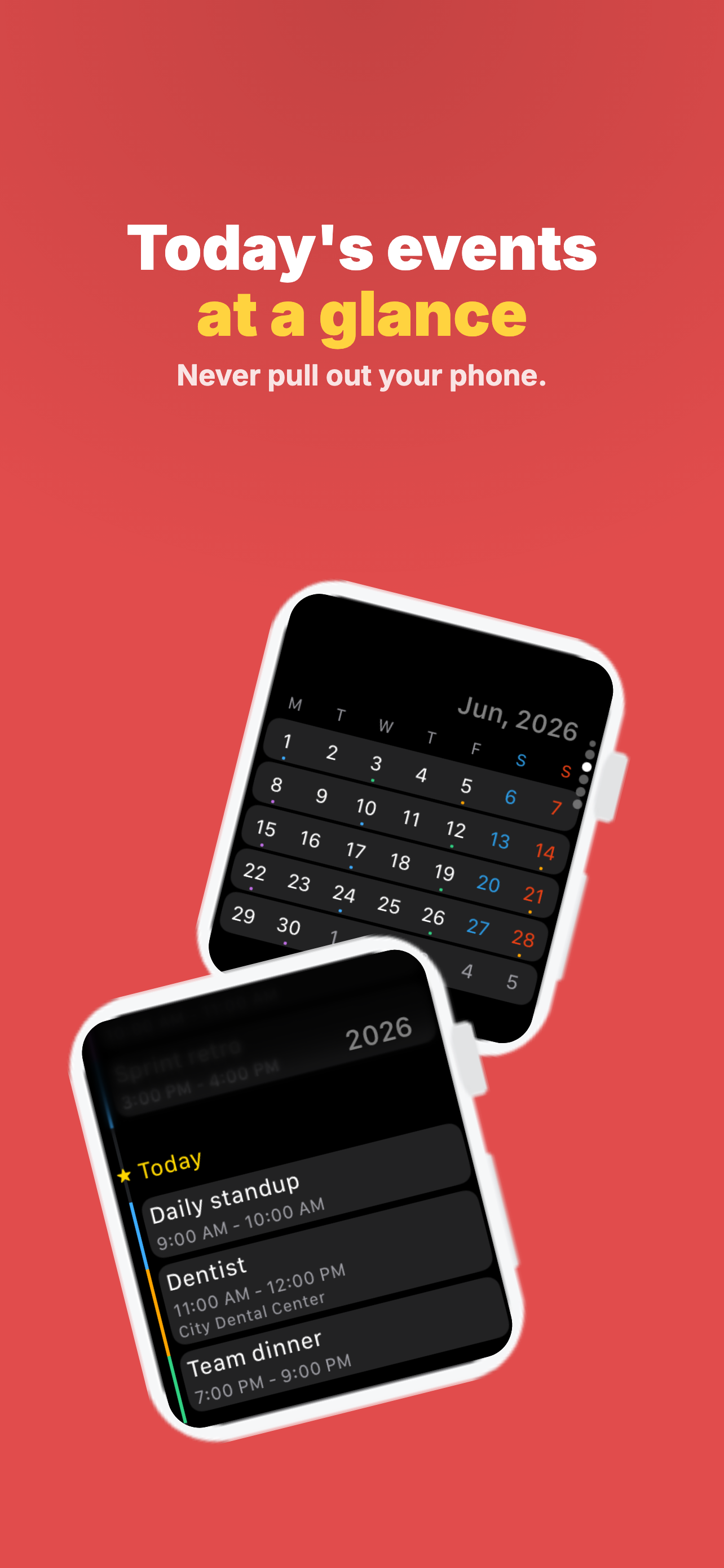 App Store screenshot: the event timeline on Apple Watch